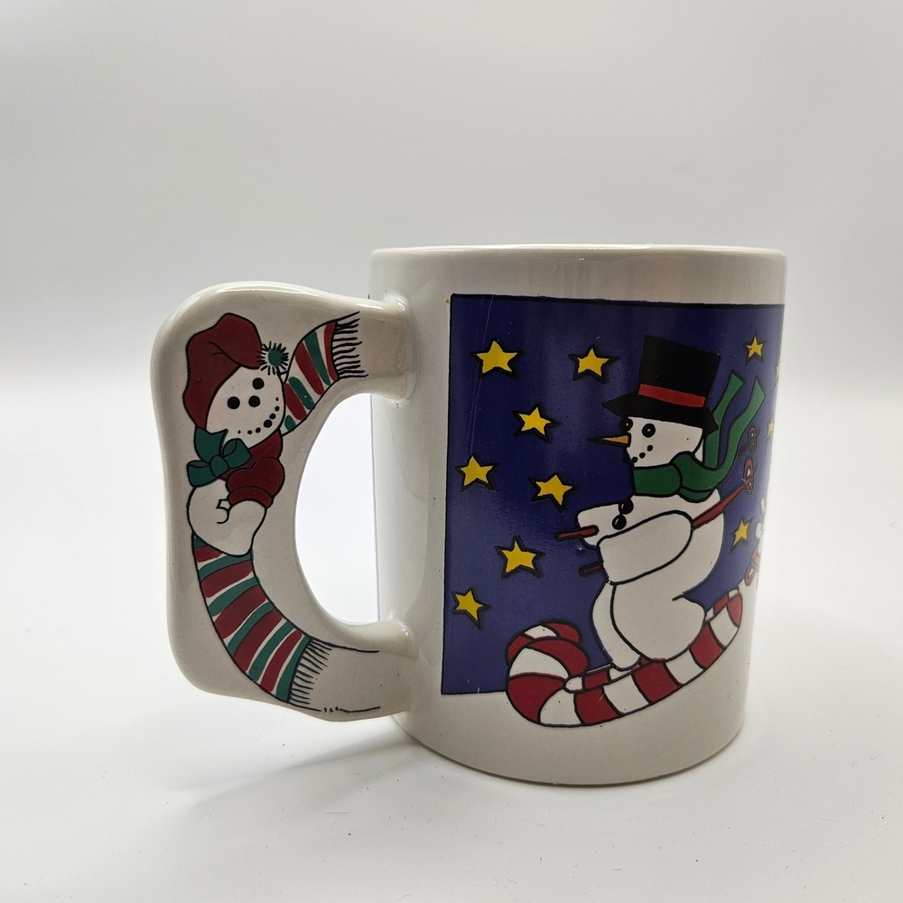 Vintage Snowman Christmas Coffee Mug Whimsical Holiday Unique Handle Novelty